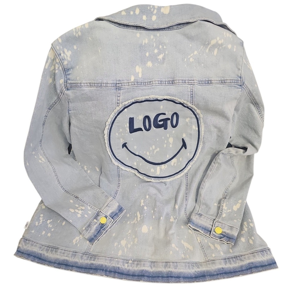 Lori Goldstein Smiley World Denim Jacket‎ Bleach Wash Patch Logo Plus 20W Nwot - Picture 8 of 10